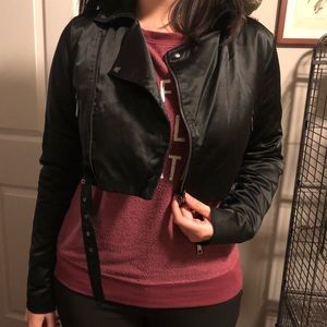 Crop satin moto jacket